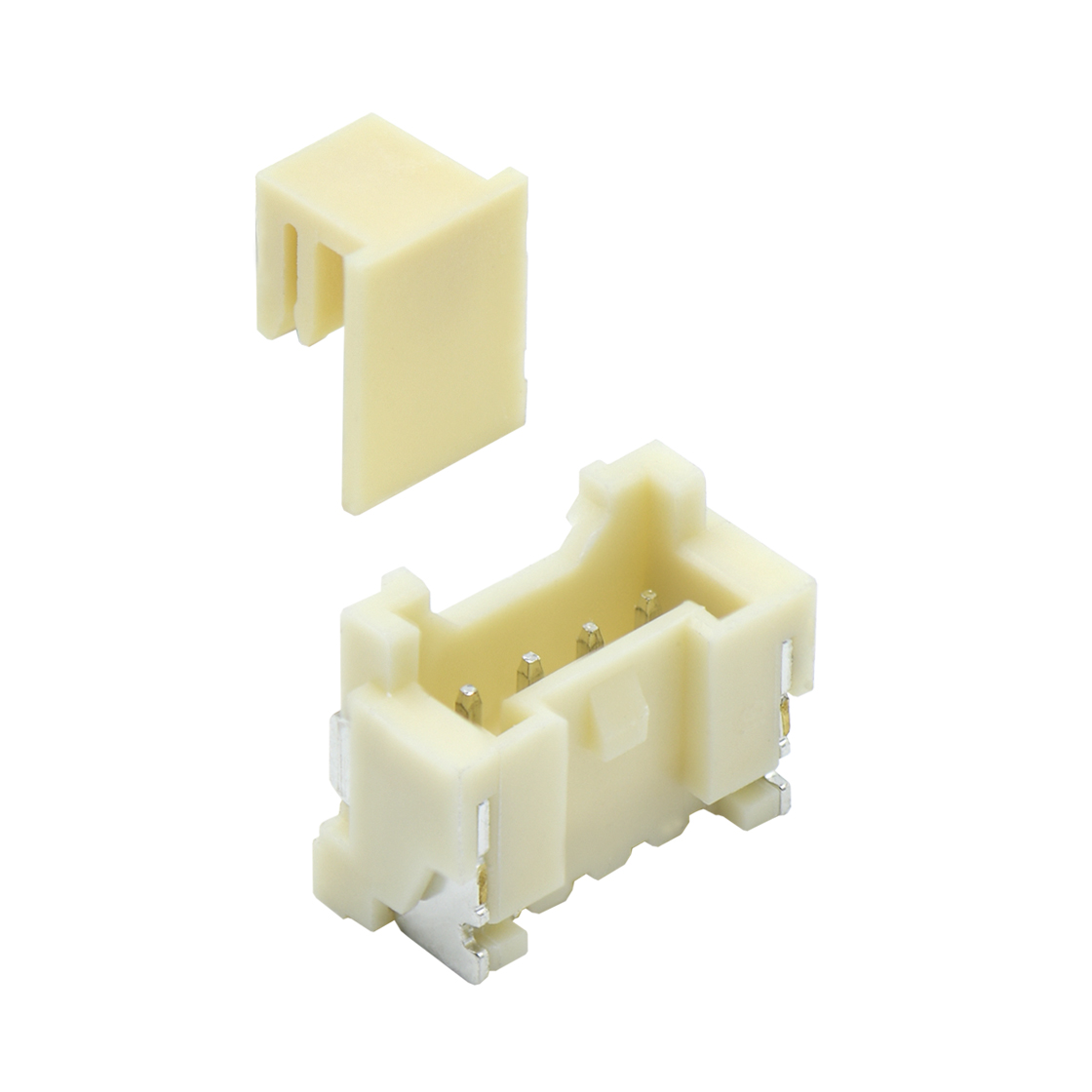 Pitch 2.00mm 180°直立式单排带扣SMT型 无盖Wafer 4Pin 本色 镀亮锡