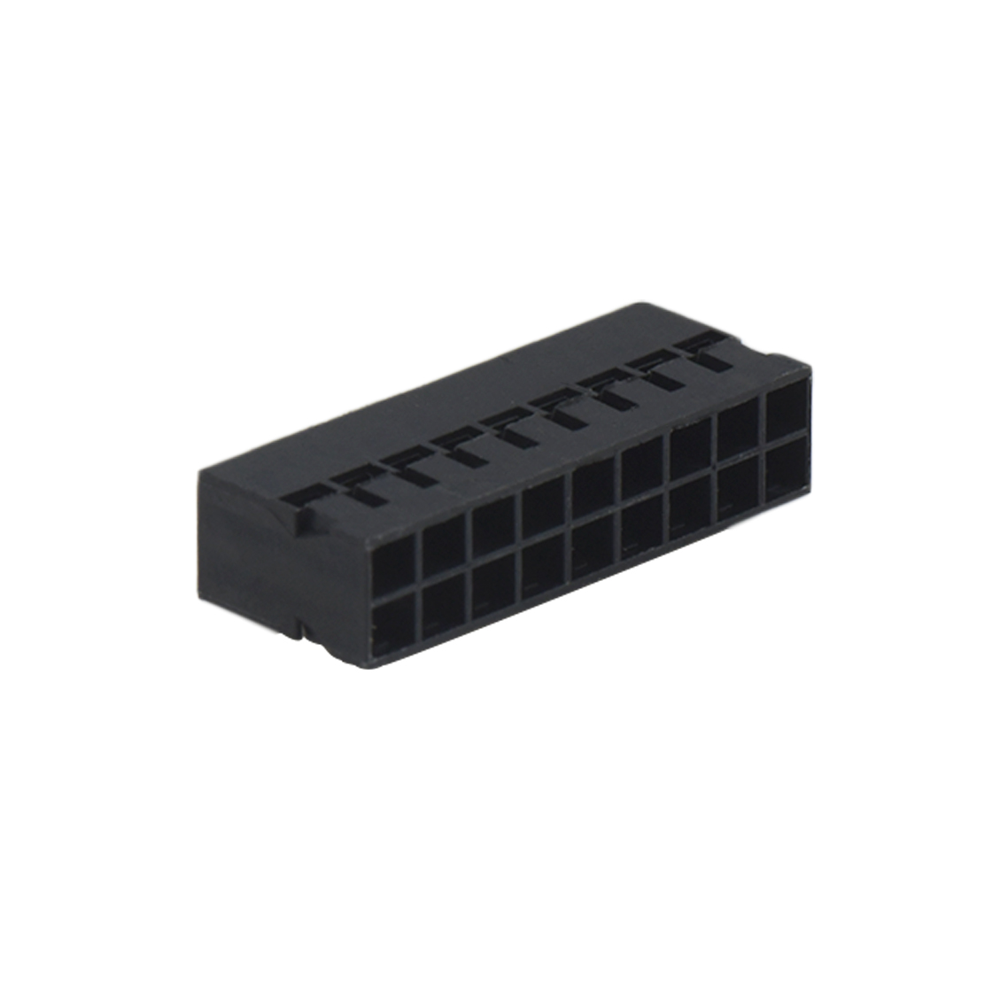 Pitch 2.00mm 双排Housing/带凸台防呆/带卡点 2×9Pin 黑色