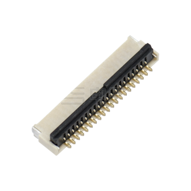 Pitch 0.50mm 90°H1.00mm 卧式双面接后掀盖 SMT型 FPC 20Pin 黑色