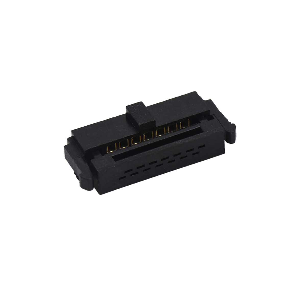 Pitch 1.27mm 180° 双排 DIP 有鼻 公座(2件套)反扣 2X07Pin 黑色 PBT，94V-0 镀全金G/F