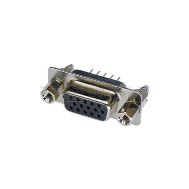 D-SUB HDP 15Pin 母头 180°DIP 黑色 前铆5.8螺母,后铆6.0鱼叉