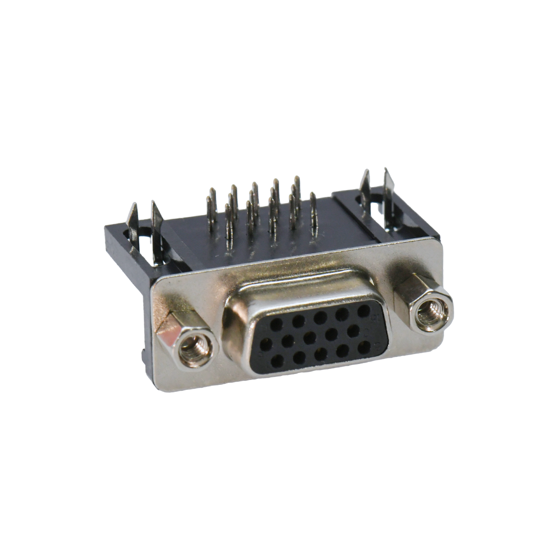 D-SUB HDR 8.89 15Pin 母头 90°DIP 黑色 叉锁 4.8螺丝