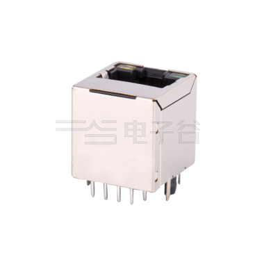 RJ45 8P8C 立插 带变压器 100兆 左黄右绿 铜壳镀镍 扁针磷铜 AU 6u" PBT黑色