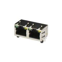 RJ45 1X2 56 空包弹（左黄右绿）PA46 磷铜圆针 G/F
