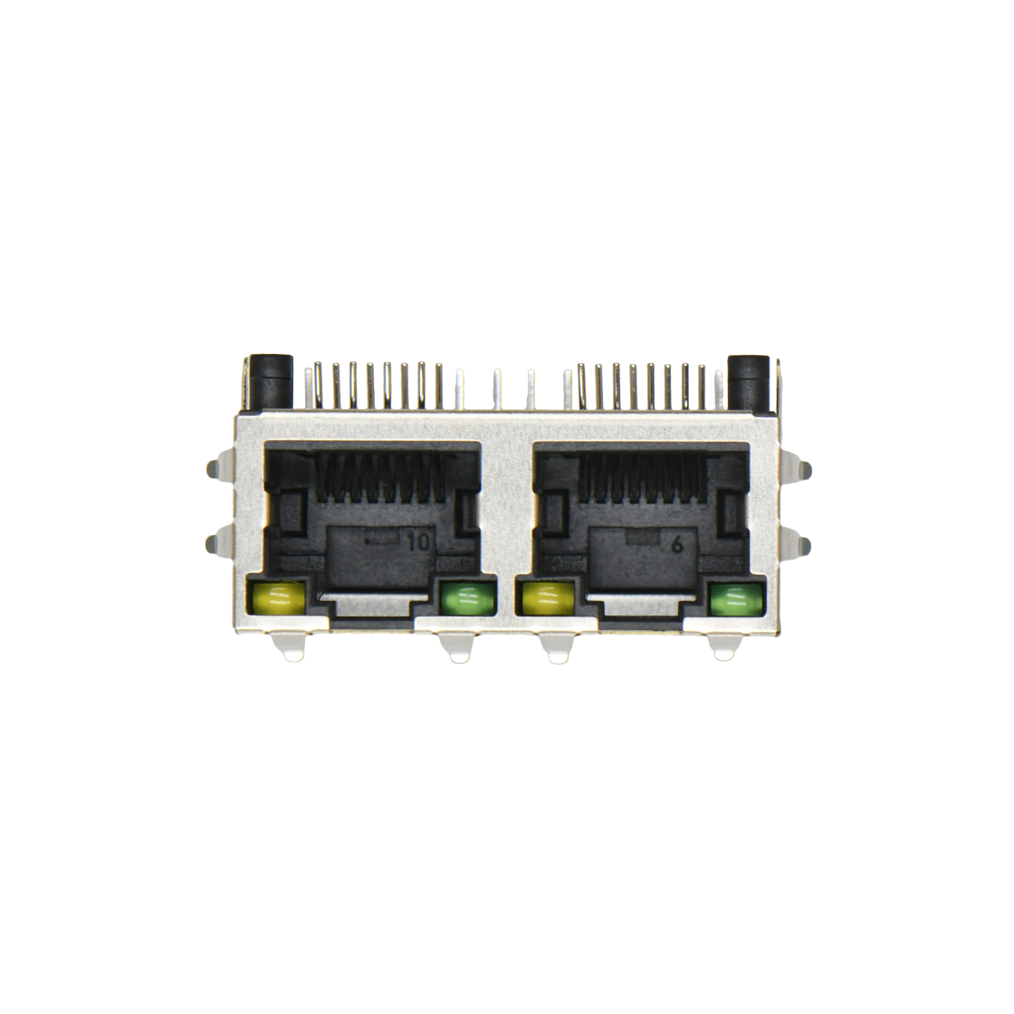 RJ45 1X2 56 空包弹(左黄右绿)PA46 磷铜圆针 G/F