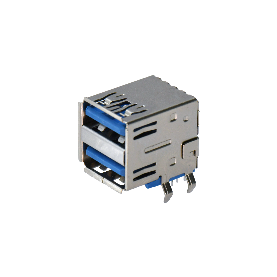 USB3.0 AF双层 DIP 弯脚插板 有边 铁壳镀镍 G/F PBT蓝色 电流1.5A