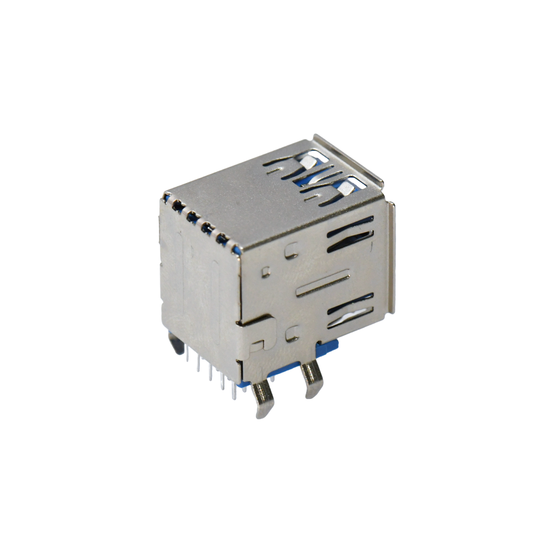 USB3.0 AF双层 DIP 弯脚插板 有边 铁壳镀镍 G/F PBT蓝色 电流1.5A