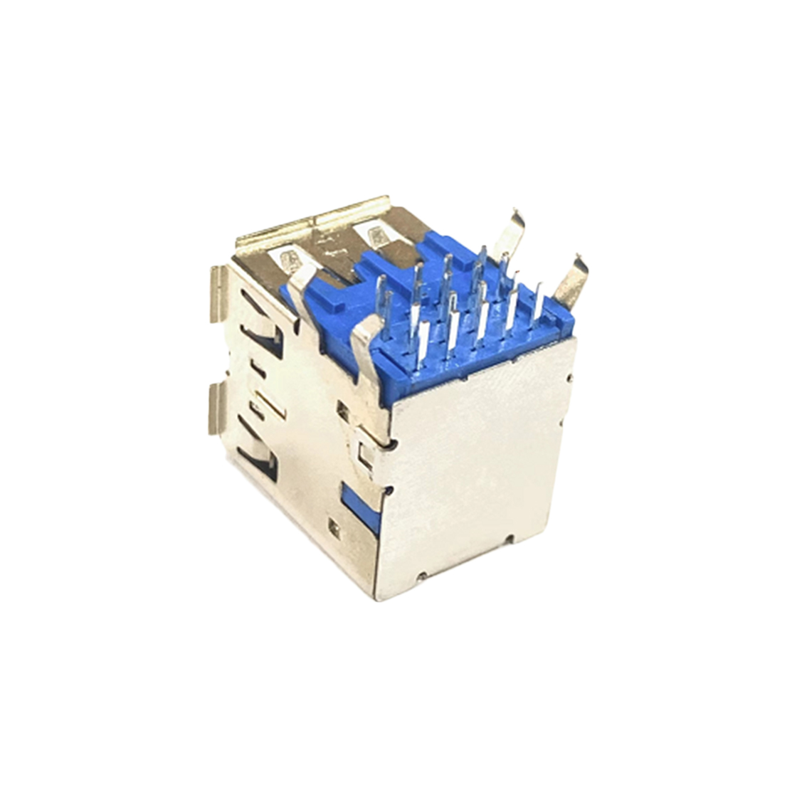 USB3.0 AF双层 DIP 弯脚插板 有边 铁壳镀镍 G/F PBT蓝色