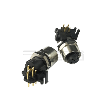 M12前锁面板 母弯头 5芯 A编码 PCB式 开孔M12