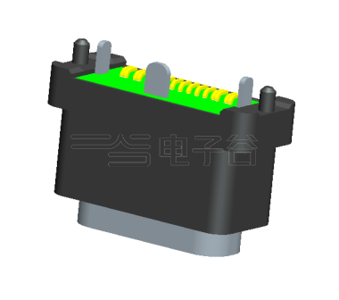 TYPE C 16P/F 立贴 防水IPX8 不锈钢镀镍C7025 1u" PA10T 黑色 电流5A