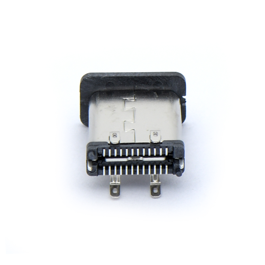 Type C 24P/F 立贴 外壳四脚插板 L=11.1mm 不锈钢 镀镍 3U" LCP黑色 电流3A
