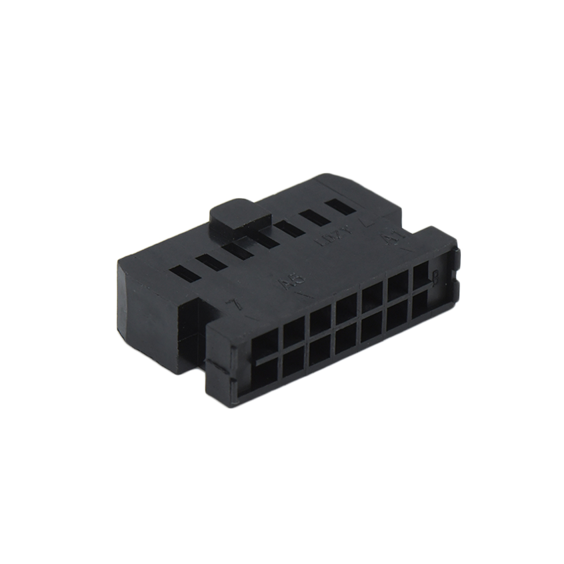 Pitch 2.54mm 两侧带凹槽 中间带凸 Housing无LOGO 2X7P 黑色 PBT，UL94V-0