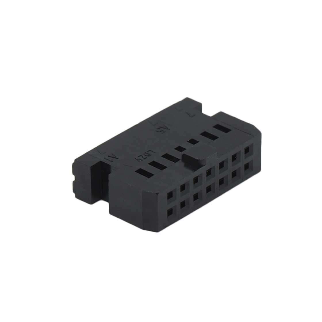 Pitch 2.54mm 两侧带凹槽 中间带凸 Housing无LOGO 2X7P 黑色 PBT，UL94V-0