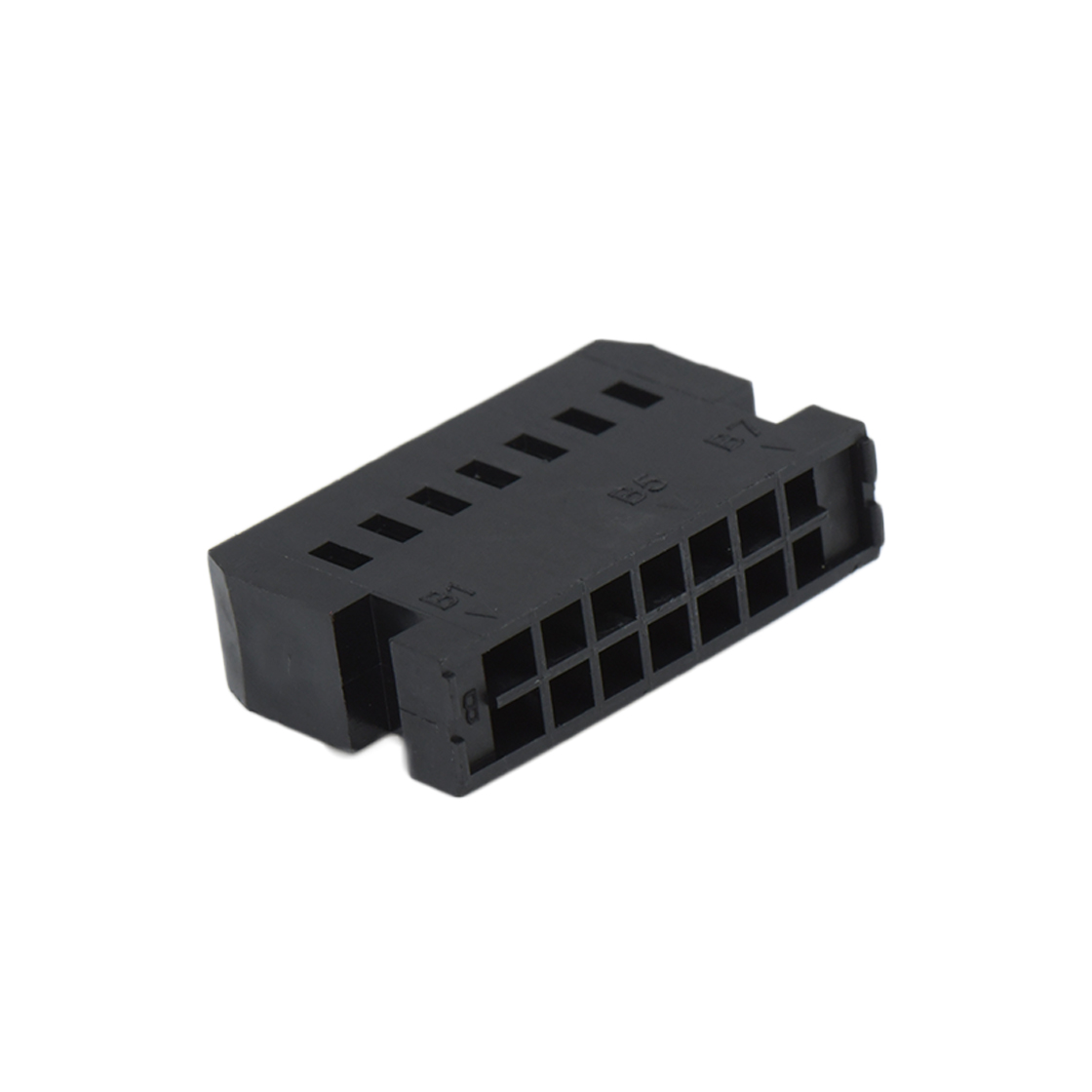 Pitch 2.54mm 两侧带凹槽 中间带凸 Housing无LOGO 2X7P 黑色 PBT，UL94V-0