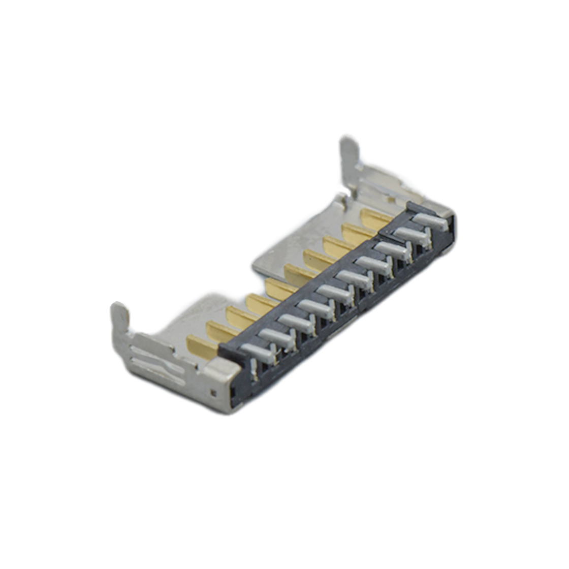 Pitch 1.25mm 90°Battery H2.30单排卧贴+铁壳DIP Wafer 10Pin 黑色 镀半金G/F 雾锡