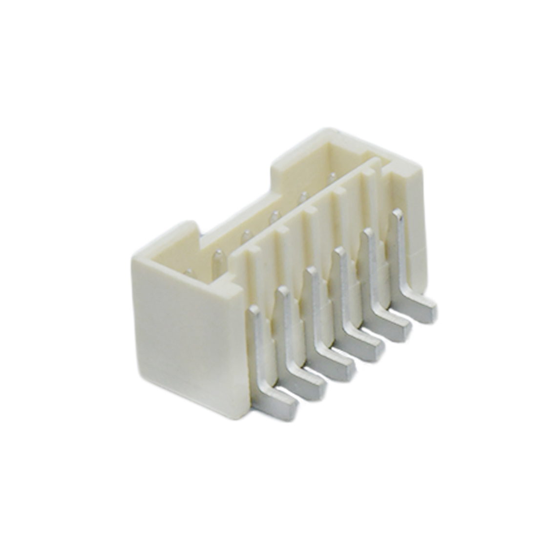 Pitch 1.50mm 180°单排立贴带扣 Wafer 6Pin 本色 镀雾锡