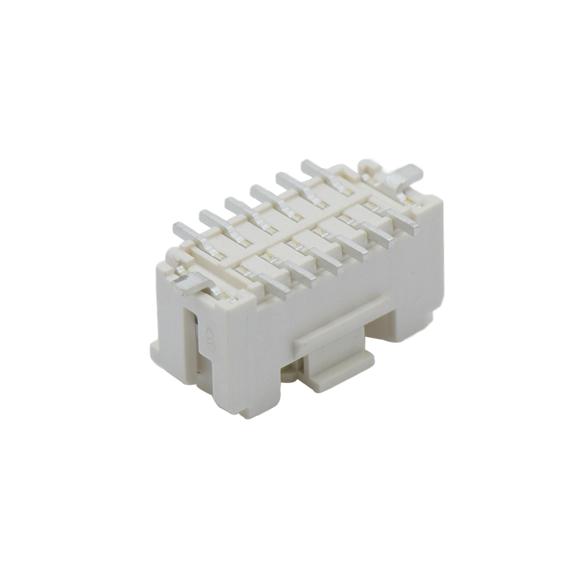 Pitch 2.0mm 180°双排带扣带接地片立贴 Wafer 2x6pin 本色 镀雾锡