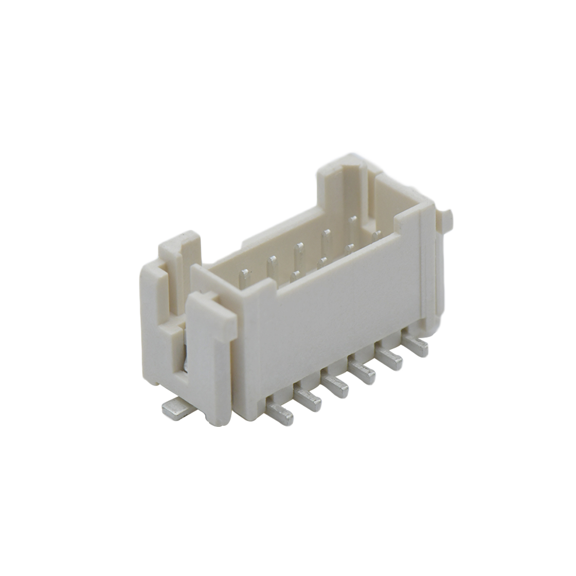 Pitch 2.0mm 180°双排带扣带接地片立贴 Wafer 2x6pin 本色 镀雾锡