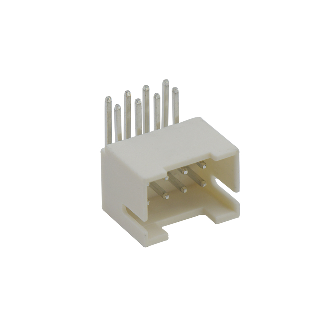 Pitch 2.0mm 90° 双排不带定位弯针 Wafer 2X4Pin 本色 镀亮锡