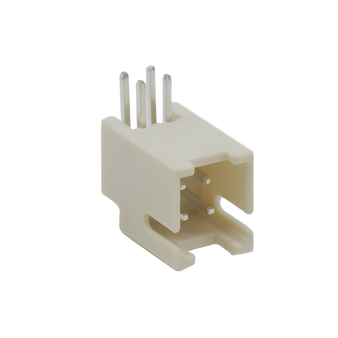 Pitch 2.0mm 90° 双排带定位弯针 Wafer 2X2Pin 本色 镀亮锡