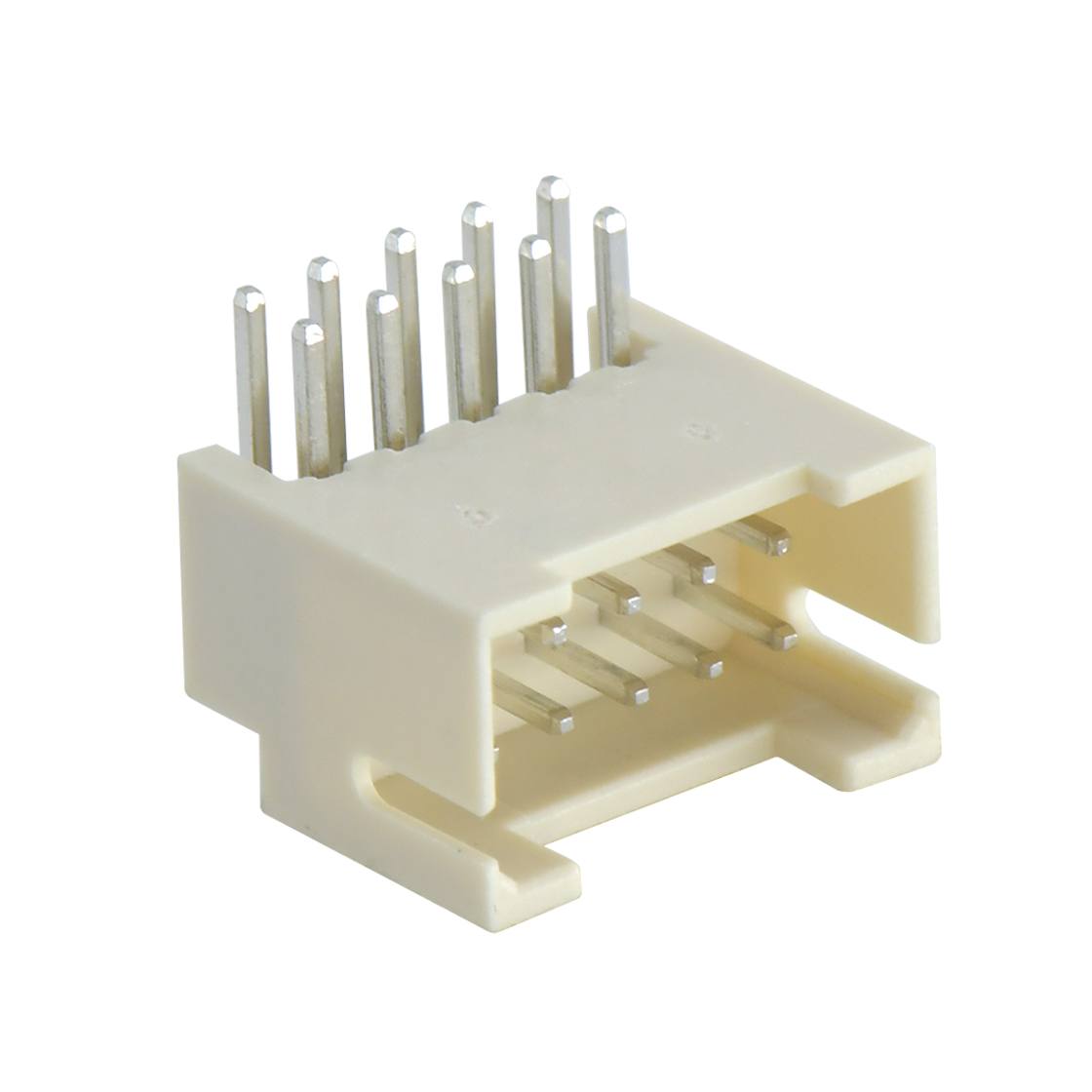 Pitch 2.0mm 90° 双排带定位弯针 Wafer 2X5Pin 本色 镀亮锡