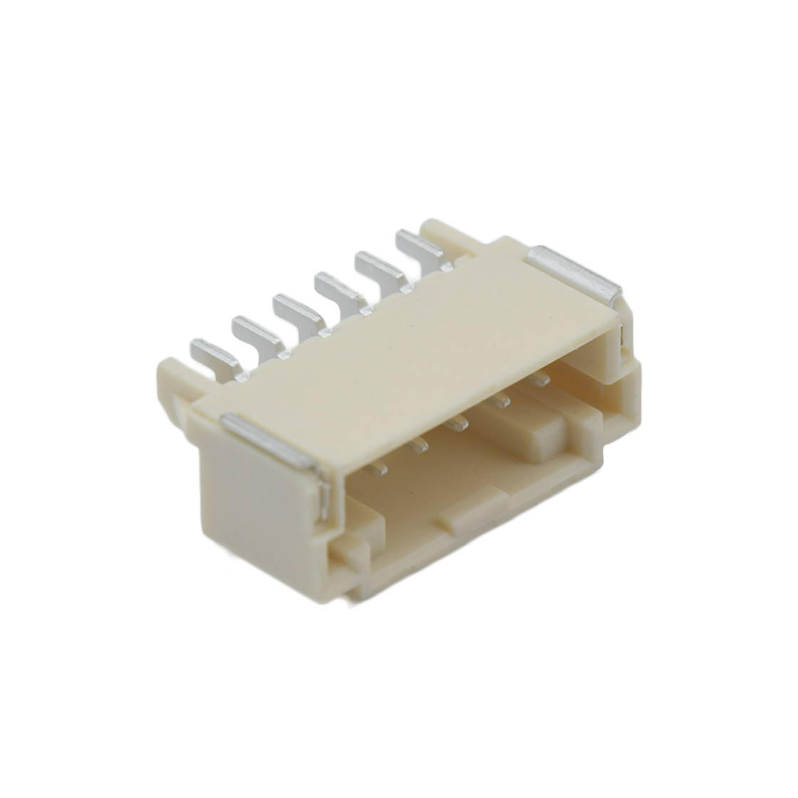 Pitch2.00mm 90°单排卧贴Wafer PA9T有卤 6Pin 本色 镀雾锡