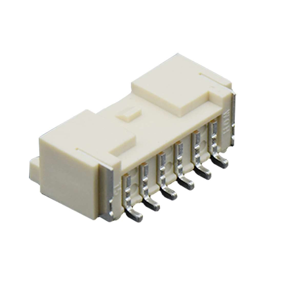 Pitch 2.0mm 90°PA单排卧贴 Wafer 6pin 米黄色 PA10T,UL94V-0 镀亮锡
