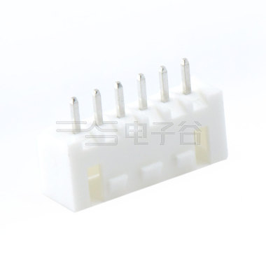 Pitch 2.50mm 180°单排带扣DIP型 Wafer 6Pin 白色 镀亮锡