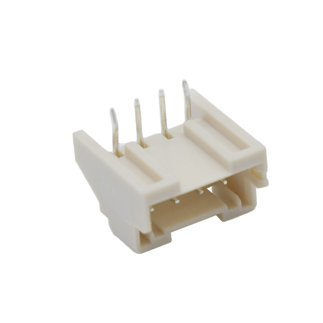 Pitch 2.50mm 90°单排卧插带扣打外K Wafer 4Pin 本色 镀亮锡 无LOGO
