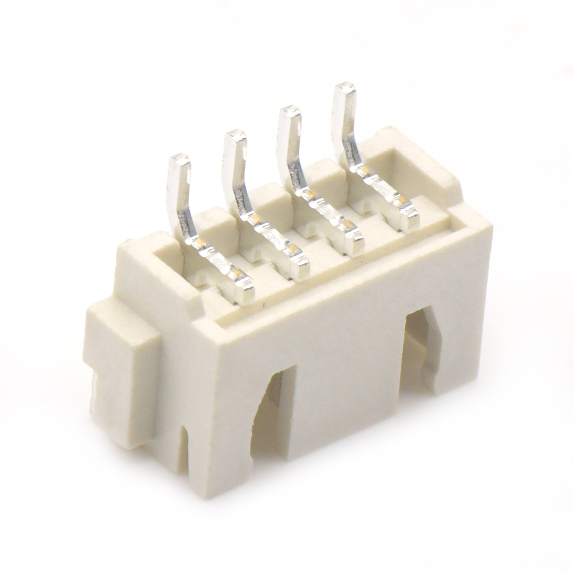 Pitch2.50mm 90°单排卧贴 Wafer 4Pin 米黄色 镀亮锡