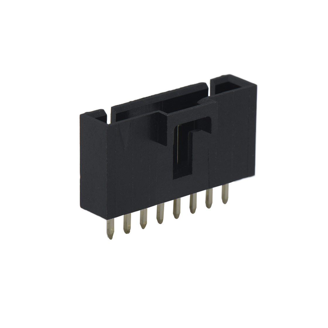 Pitch 2.54mm 180°DIP 立插带扣 Wafer LCP 8Pin 黑色 镀全金15u"