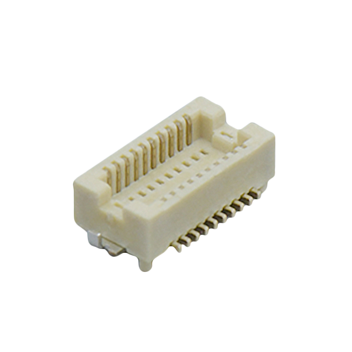 Board to Board Pitch0.5mm H2.1mm 双排立贴带柱带接地片母座 20Pin 本色 镀全金Gold flash