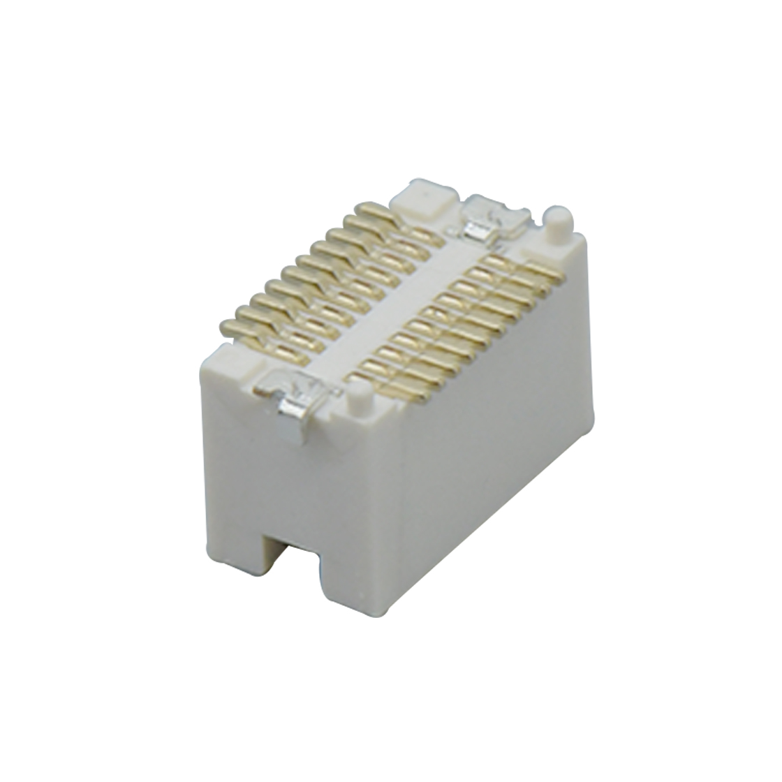 Board to Board Pitch0.5mm H4.3mm 双排立贴带柱带接地片母座 20Pin 本色 镀全金Gold flash