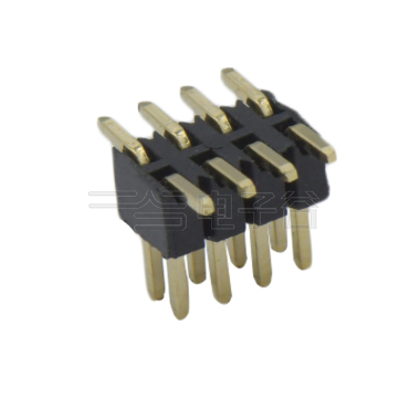 Pitch 1.27mm 180° 双排 SMT+CAP 排针 塑高2.0mm PC5.8 2X04Pin 黑色 镀全金G/F