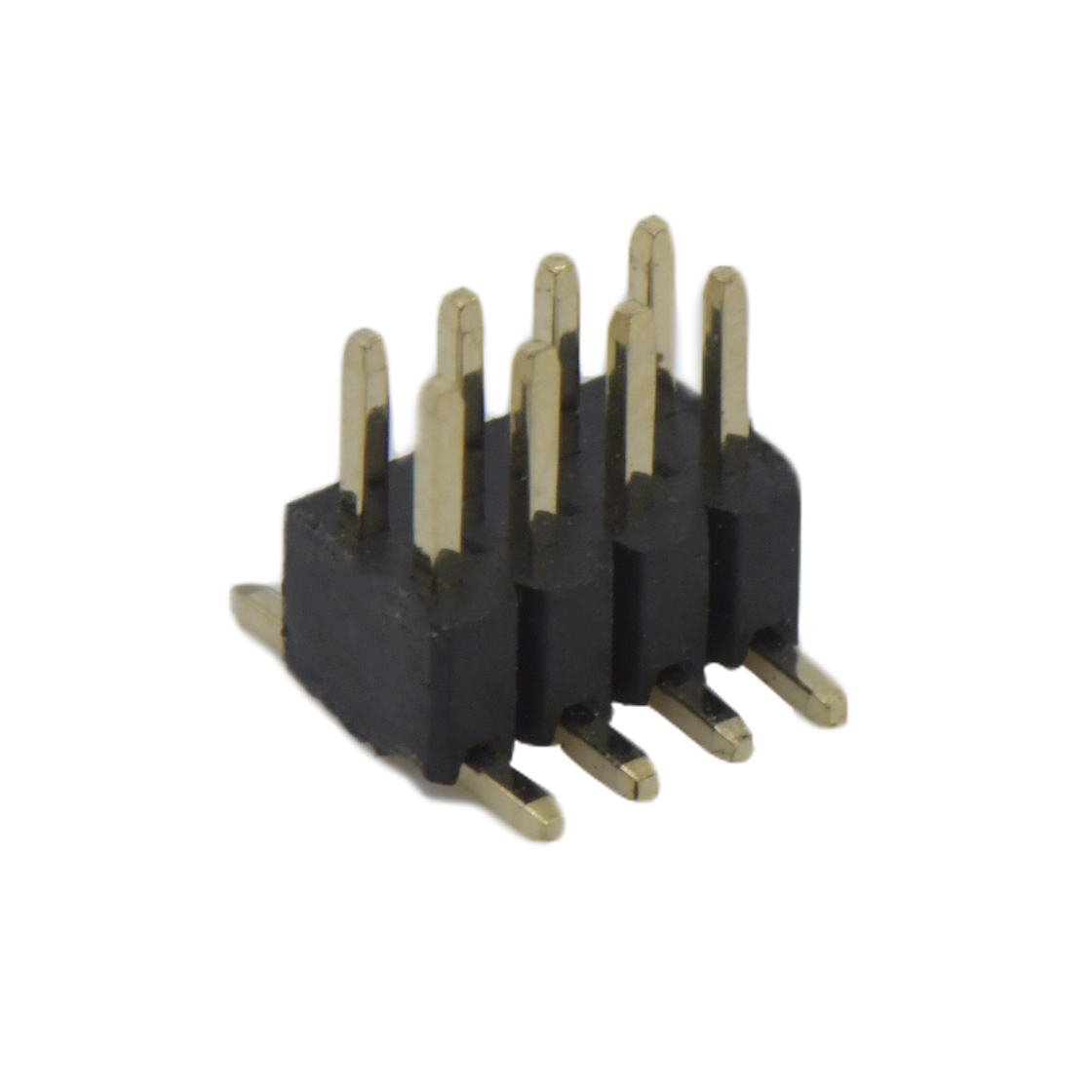 Pitch 1.27mm 180° 双排 SMT+CAP 排针 塑高2.0mm PC5.8 2X04Pin 黑色 镀全金G/F