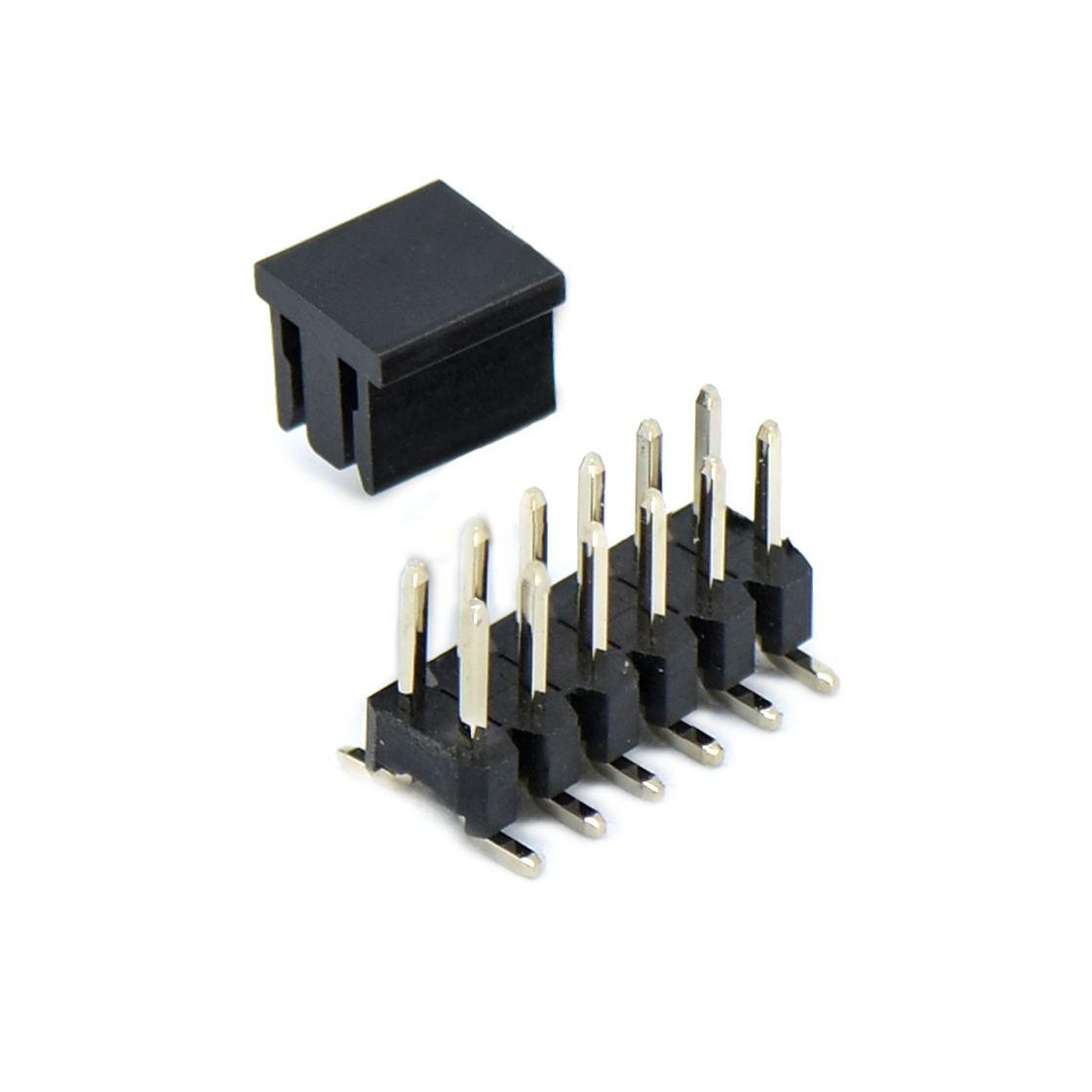 Pitch 1.27mm 180° 双排 SMT+CAP 排针 塑高2.0mm PC5.8 2X06Pin 黑色 镀全金G/F