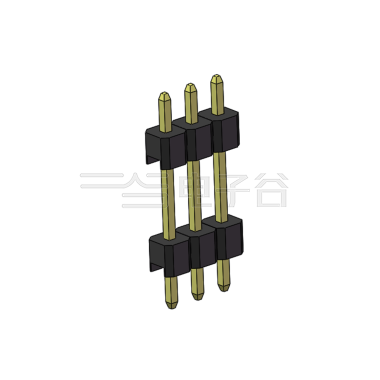 Pitch 2.54mm 180° 单排 DIP 雙塑排针 （3/11/3）L=17MM 1X03Pin PA6T，94V-0 黑色 Brass 镀全金G/F