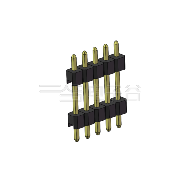Pitch 2.54mm 180° 单排 DIP 雙塑排针 （3/11/3）L=17MM 1X05Pin PA6T，94V-0 黑色 Brass 镀全金G/F