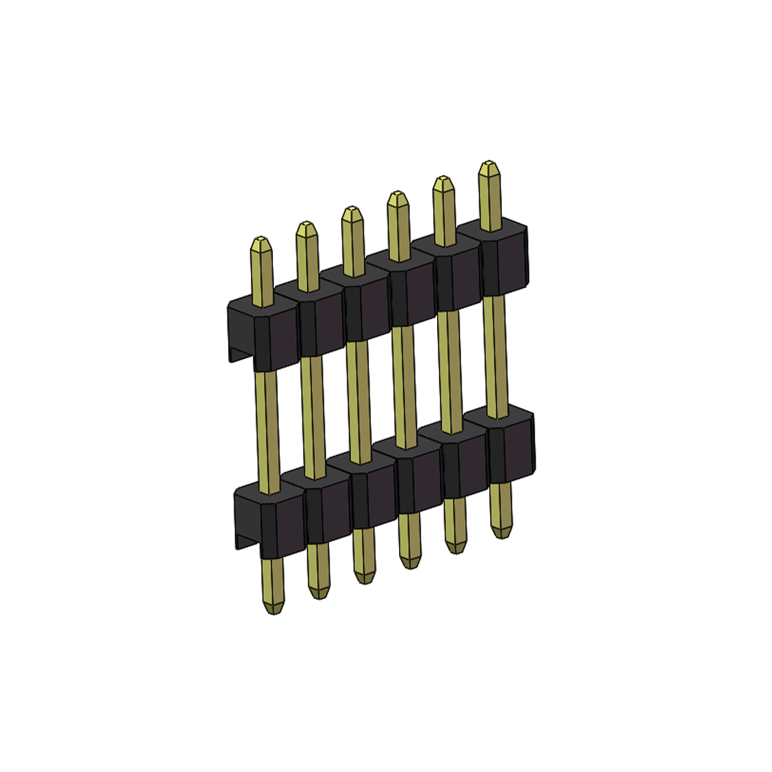 Pitch 2.54mm 180° 单排 DIP 雙塑排针 （3/11/3）L=17MM 1X06Pin PA6T，94V-0 黑色 Brass 镀全金G/F