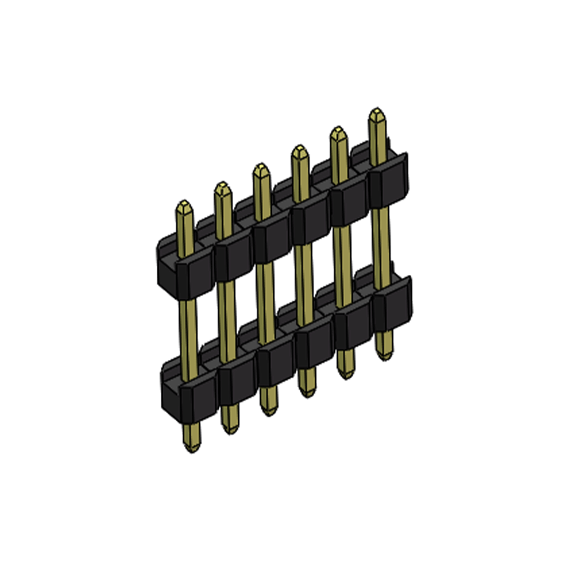 Pitch 2.54mm 180° 单排 DIP 雙塑排针 （3/11/3）L=17MM 1X06Pin PA6T，94V-0 黑色 Brass 镀全金G/F