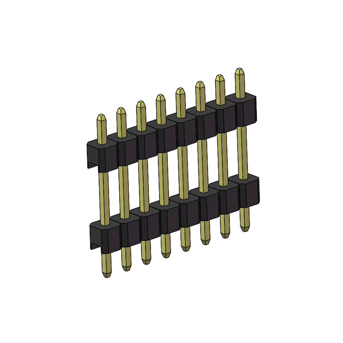 Pitch 2.54mm 180° 单排 DIP 雙塑排针 （3/11/3）L=17MM 1X08Pin PA6T，94V-0 黑色 Brass 镀全金G/F