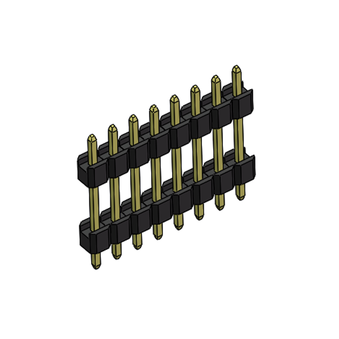 Pitch 2.54mm 180° 单排 DIP 雙塑排针 （3/11/3）L=17MM 1X08Pin PA6T，94V-0 黑色 Brass 镀全金G/F