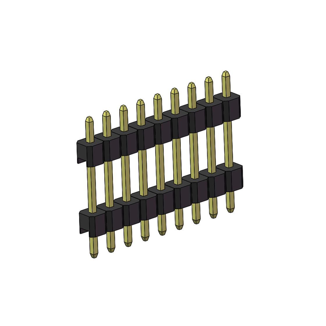 Pitch 2.54mm 180° 单排 DIP 雙塑排针 （3/11/3）L=17MM 1X09Pin PA6T，94V-0 黑色 Brass 镀全金G/F