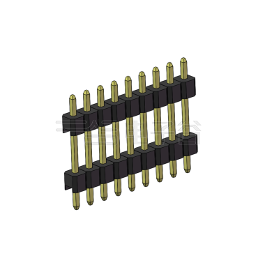 Pitch 2.54mm 180° 单排 DIP 雙塑排针 （3/11/3）L=17MM 1X09Pin PA6T，94V-0 黑色 Brass 镀全金G/F
