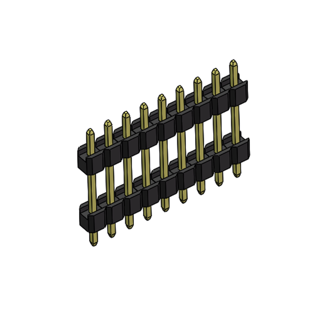 Pitch 2.54mm 180° 单排 DIP 雙塑排针 （3/11/3）L=17MM 1X09Pin PA6T，94V-0 黑色 Brass 镀全金G/F