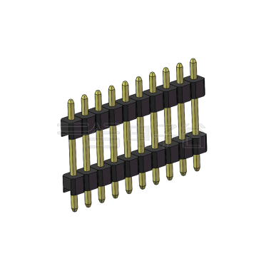 Pitch 2.54mm 180° 单排 DIP 雙塑排针 （3/11/3）L=17MM 1X10Pin PA6T，94V-0 黑色 Brass 镀全金G/F