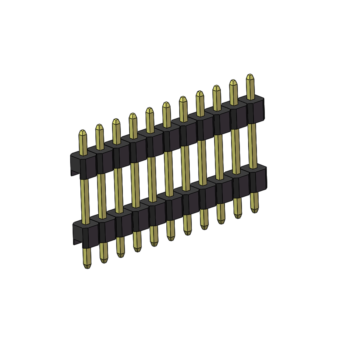Pitch 2.54mm 180° 单排 DIP 雙塑排针 （3/11/3）L=17MM 1X11Pin PA6T，94V-0 黑色 Brass 镀全金G/F