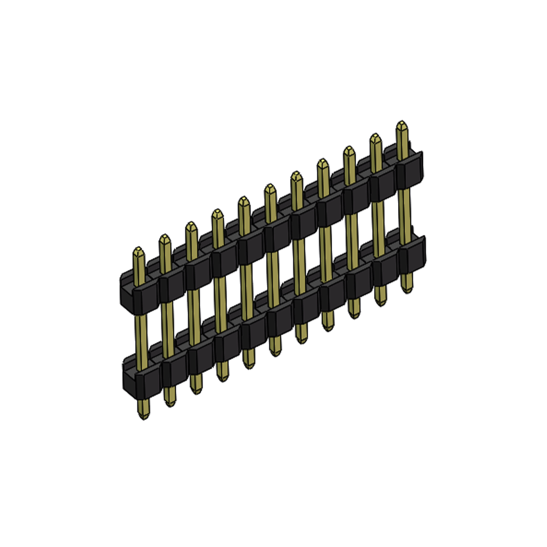 Pitch 2.54mm 180° 单排 DIP 雙塑排针 （3/11/3）L=17MM 1X11Pin PA6T，94V-0 黑色 Brass 镀全金G/F