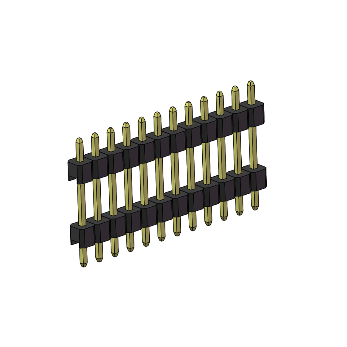 Pitch 2.54mm 180° 单排 DIP 雙塑排针 （3/11/3）L=17MM 1X12Pin PA6T，94V-0 黑色 Brass 镀全金G/F