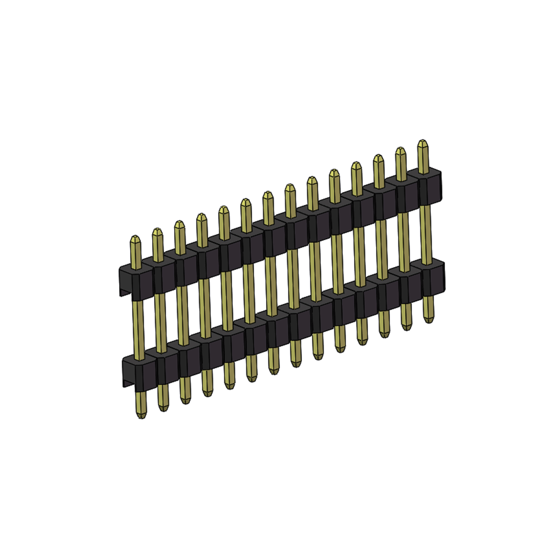 Pitch 2.54mm 180° 单排 DIP 雙塑排针 （3/11/3）L=17MM 1X14Pin PA6T，94V-0 黑色 Brass 镀全金G/F